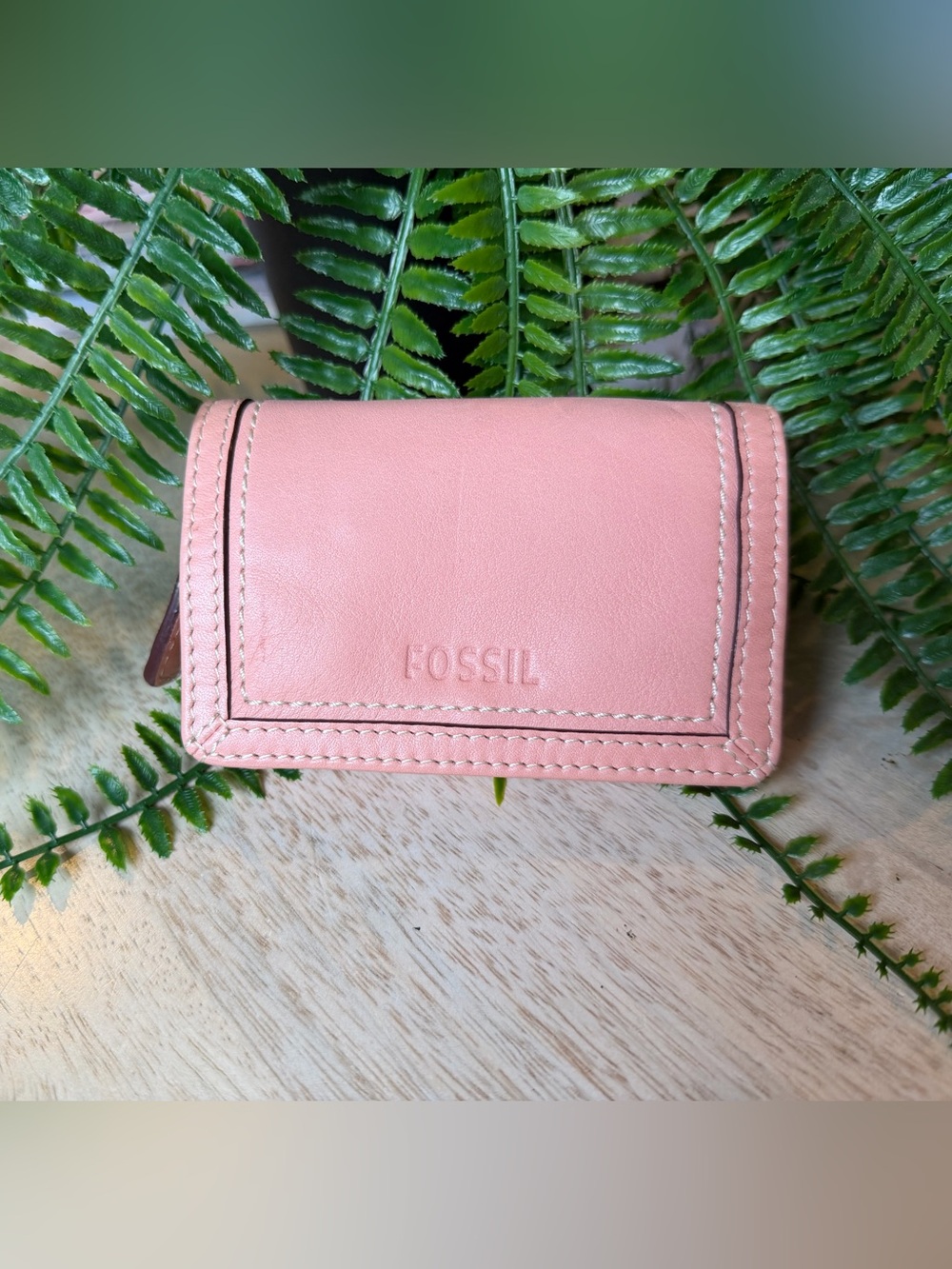 FOSSIL Leather Pink Flap Wallet Never Used Super soft - some marks